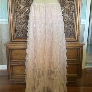 💗 Boho Layered Ruffle Tulle Maxi Skirt Ballet Pink Size Large NWOT Cottagecore